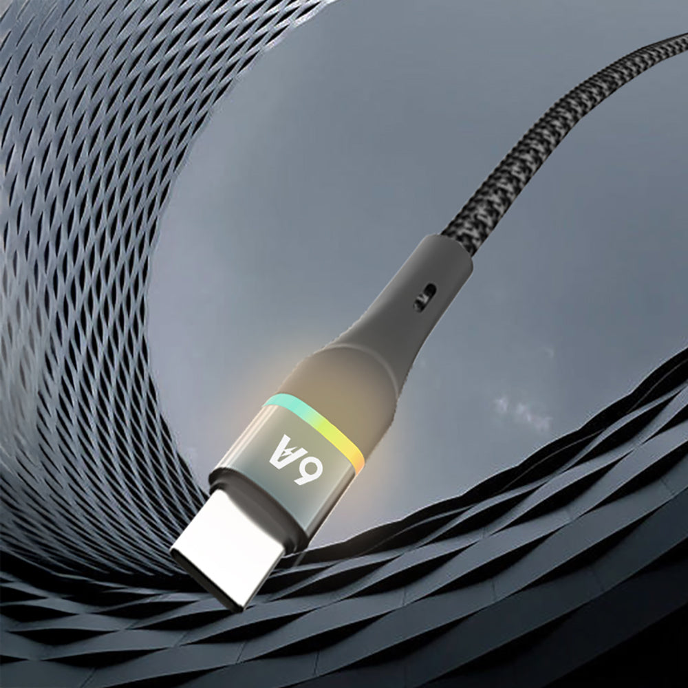 Lenyes LC520 USB-A to Type-C 6A Örgü Tasarımlı Hızlı Şarj Özellikli Data ve Şarj Kablosu 66W 1M Siyah