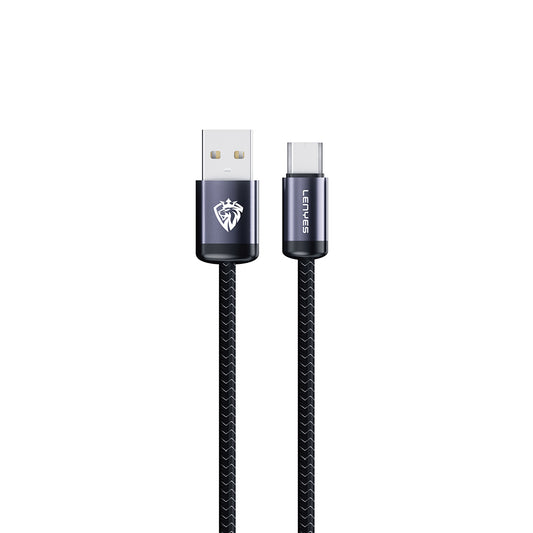 Lenyes LC537 USB-A to Micro Hızlı Şarj Özellikli Örgülü Data ve Şarj Kablosu 10W 1M Siyah