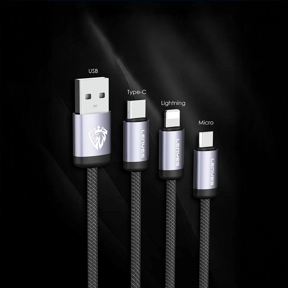 Lenyes LC537 USB-A to Type-C Örgü Tasarımlı Hızlı Şarj Özellikli Data ve Şarj Kablosu 10W 1M Siyah