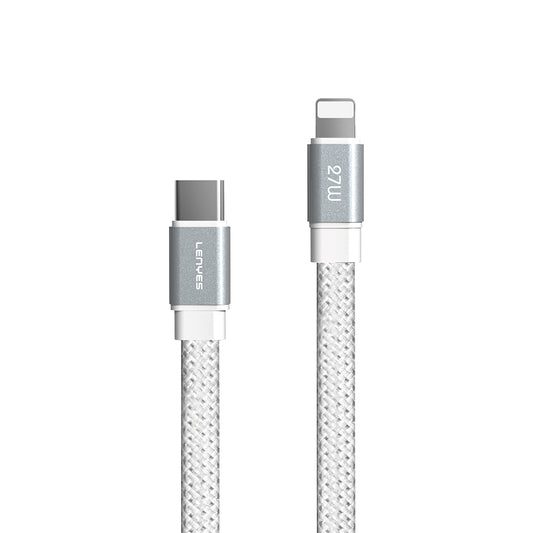 Lenyes LC538 Type-C to Lightning Hızlı Şarj Özellikli 48D Aramid Fiber Örgü Tasarımlı Data ve Şarj Kablosu 27W 1M Beyaz