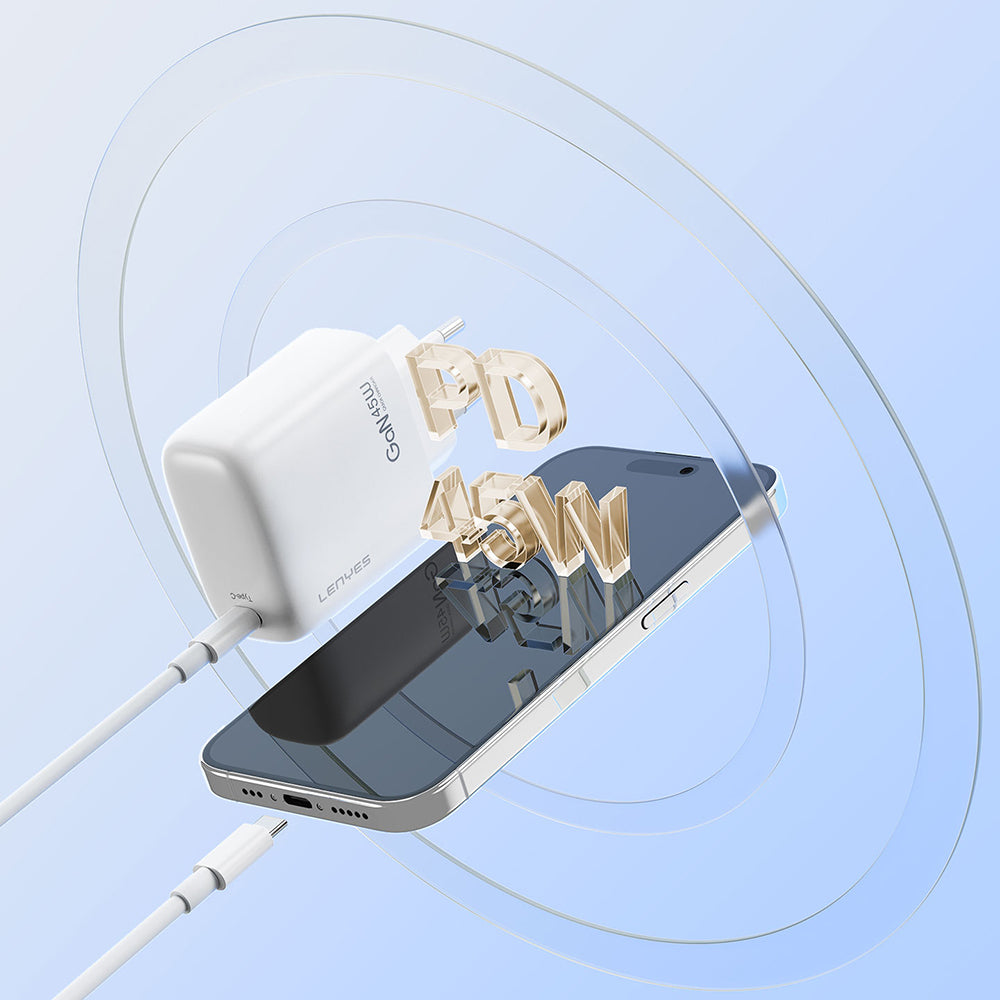 Lenyes LCH90 Type-C GaN Teknolojili PD Hızlı Şarj Özellikli Şarj Başlığı 20W Beyaz