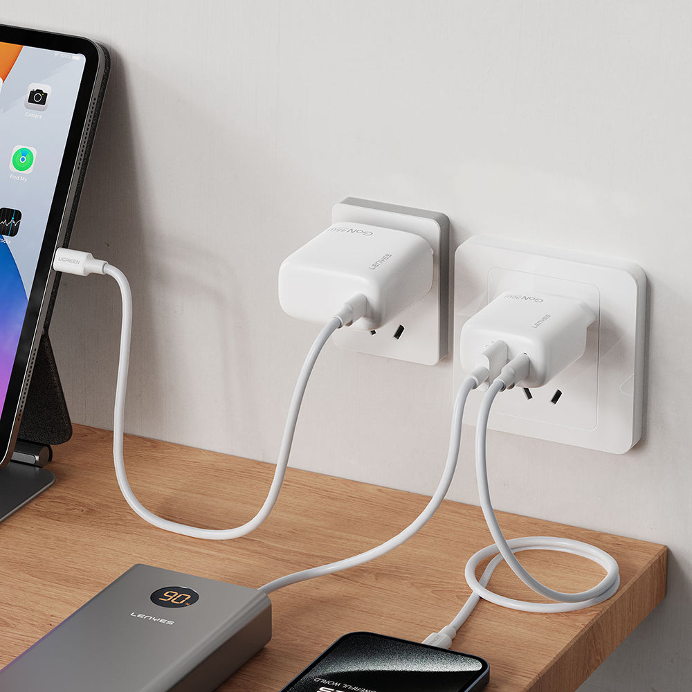 Lenyes LCH93 Type-C ve USB GaN Teknolojili PD Hızlı Şarj Özellikli Şarj Başlığı 30W Beyaz
