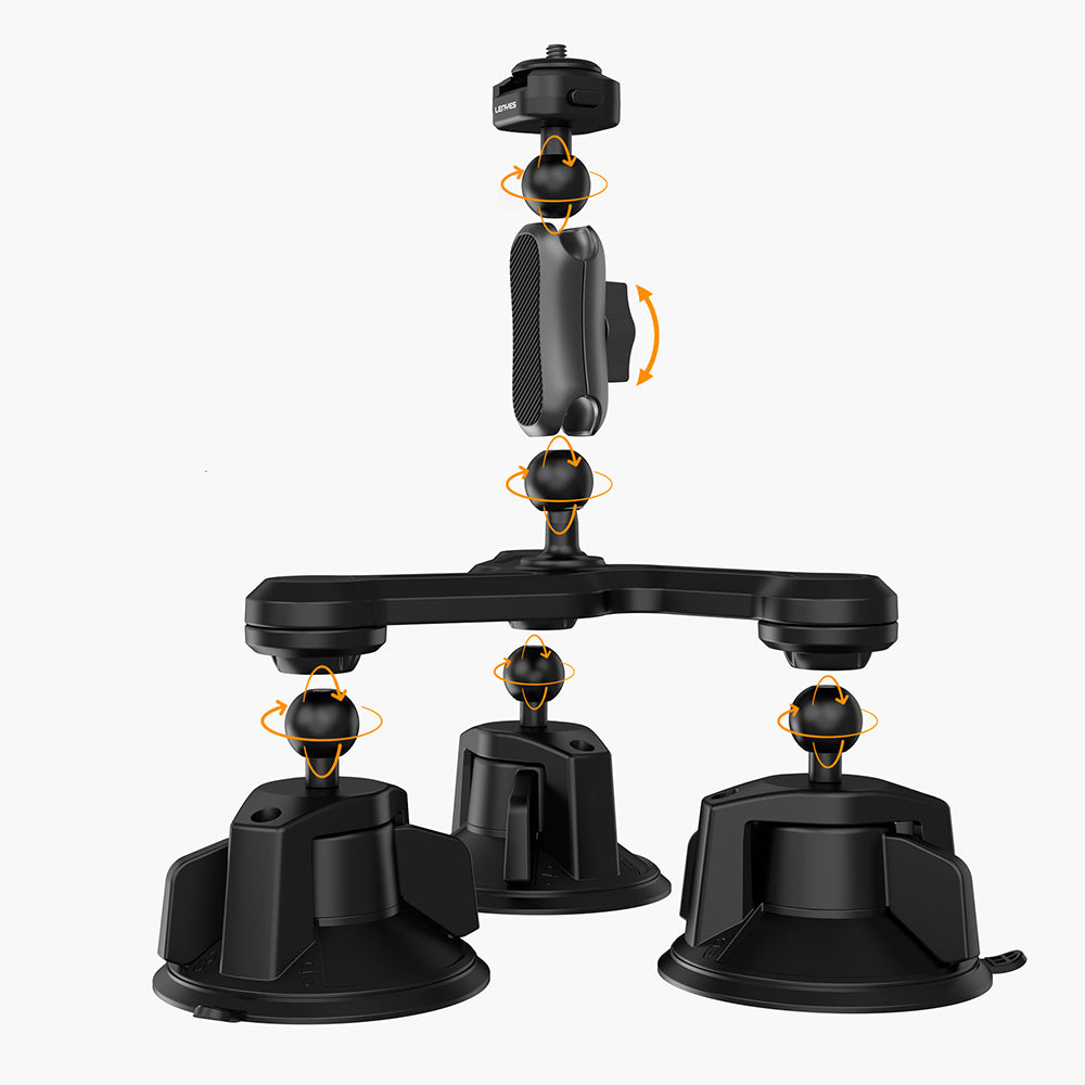 Lenyes LCT101 360° Ayarlanabilir 3 Vantuzlu Aksiyon Kamera Tutucu Siyah