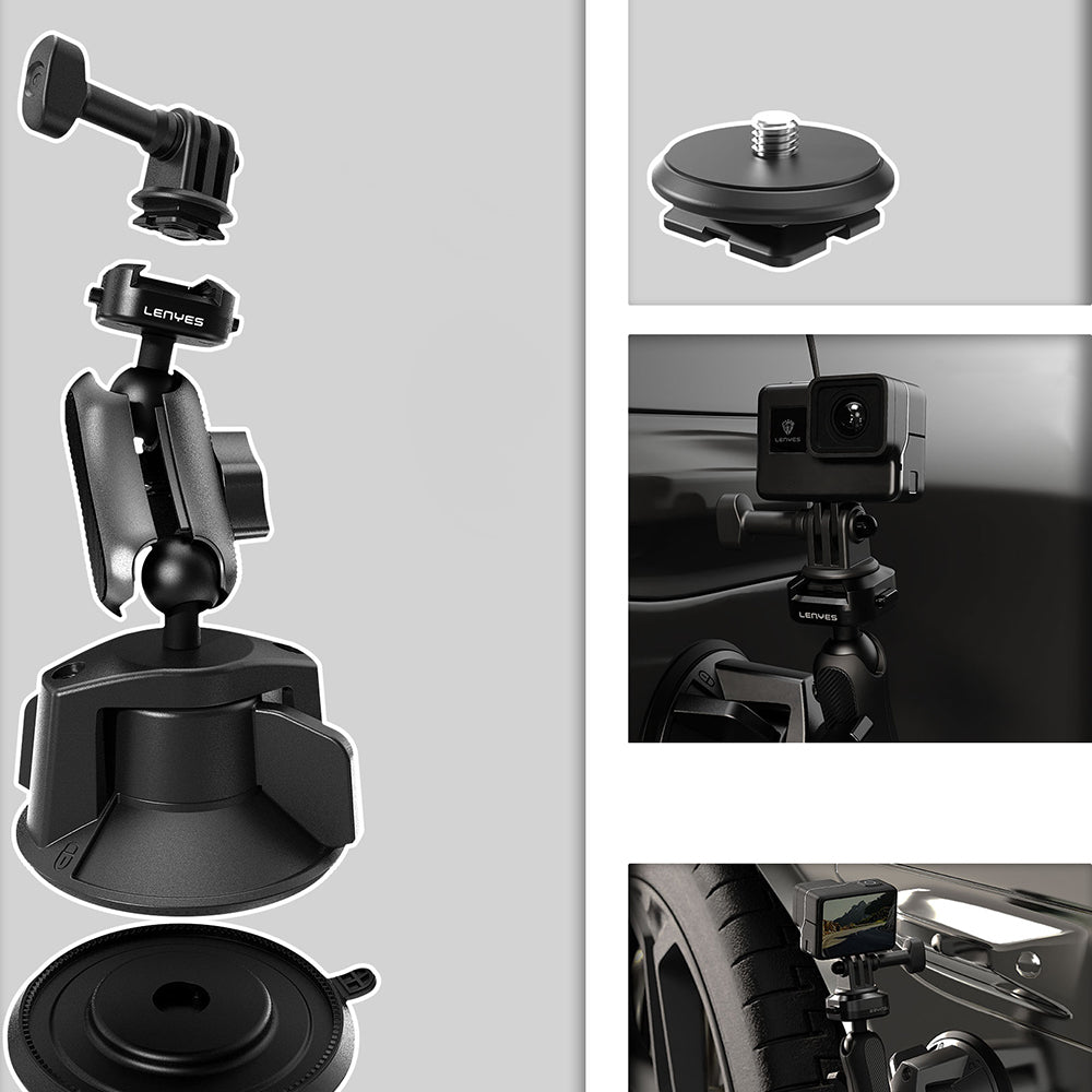 Lenyes LCT102 Teleskopik Vantuzlu Tasarım Aksiyon Kamera Tutucu Siyah