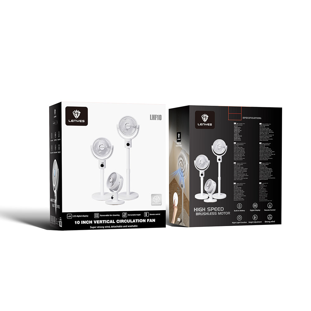 Lenyes LHF10 Dijital LED Göstergeli 5 Kademeli Uzaktan Kumandalı Uzayabilen Gövdeli 10 inç Fan Beyaz