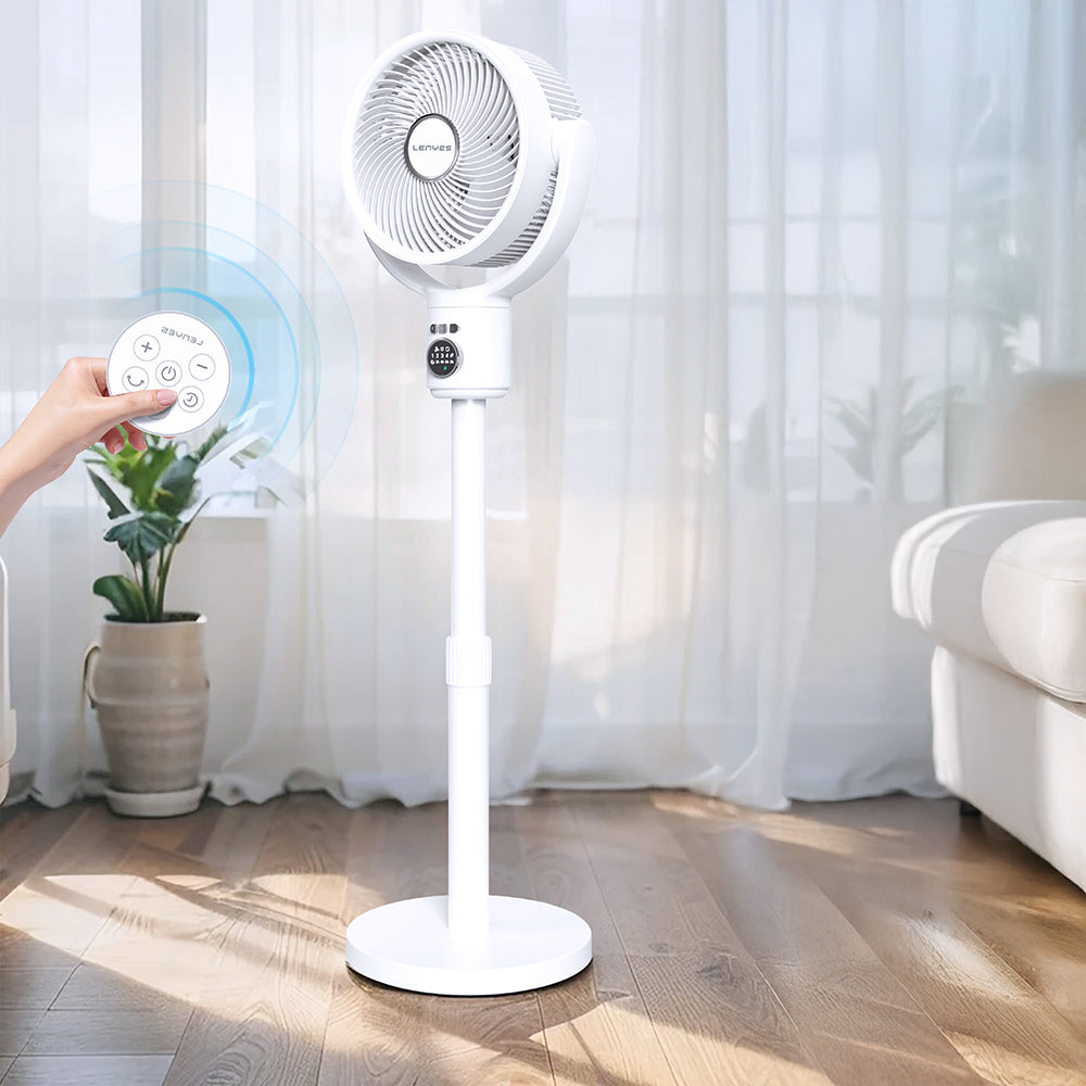 Lenyes LHF10 Dijital LED Göstergeli 5 Kademeli Uzaktan Kumandalı Uzayabilen Gövdeli 10 inç Fan Beyaz