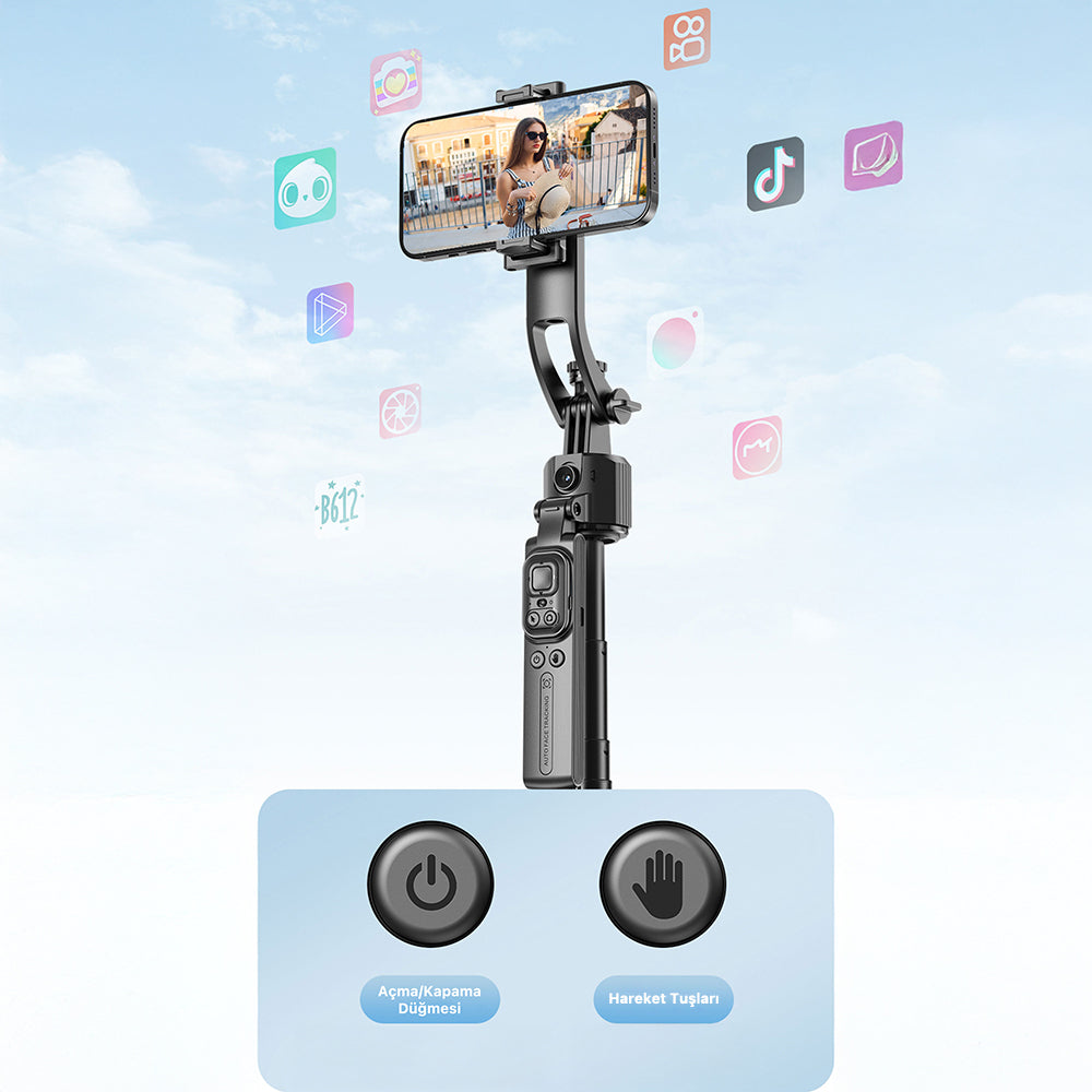 Lenyes LPH107 Canlı Yayın Dolgu Işıklı Kumandalı 360 Derece Dönebilen Selfie Çubuğu ve Tripod Siyah