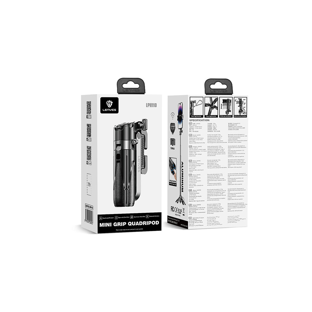 Lenyes LPH110 Uzaktan Kumandalı Çok Fonksiyonlu Sabitleyici Ayrılabilir Tripod Selfie Çubuğu Siyah