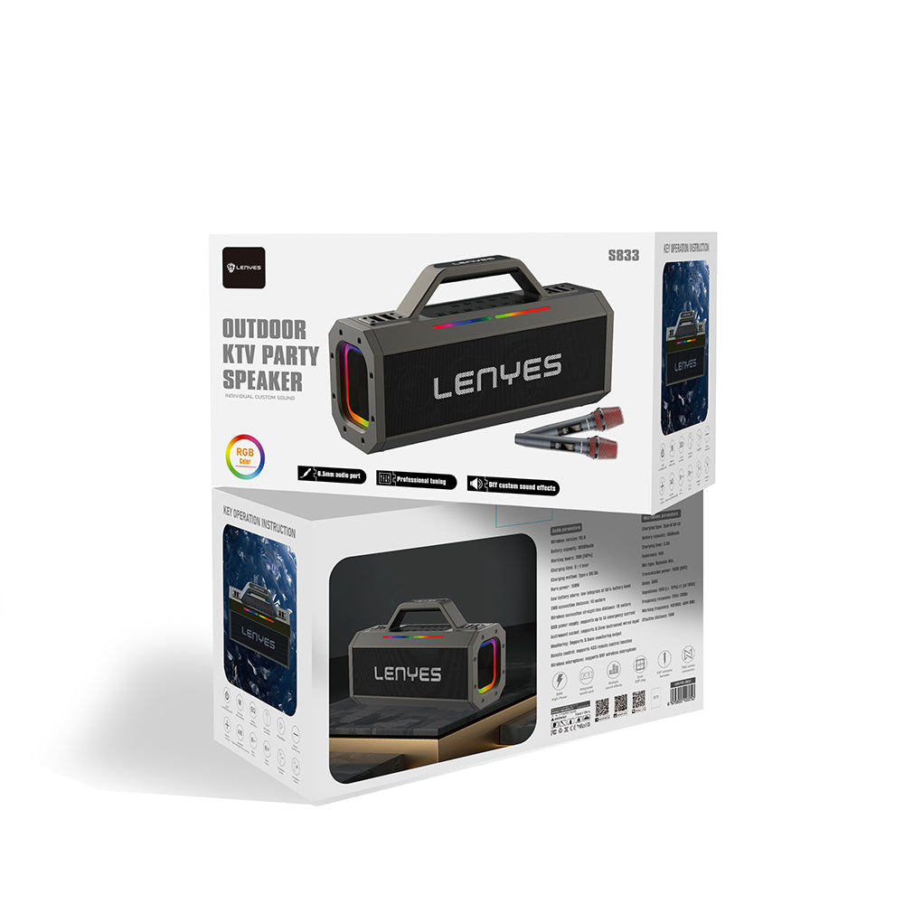 Lenyes S833 RGB Led Işıklı Bluetooth Speaker Hoparlör ve Karaoke Bluetooth Mikrofon v5.0 Siyah