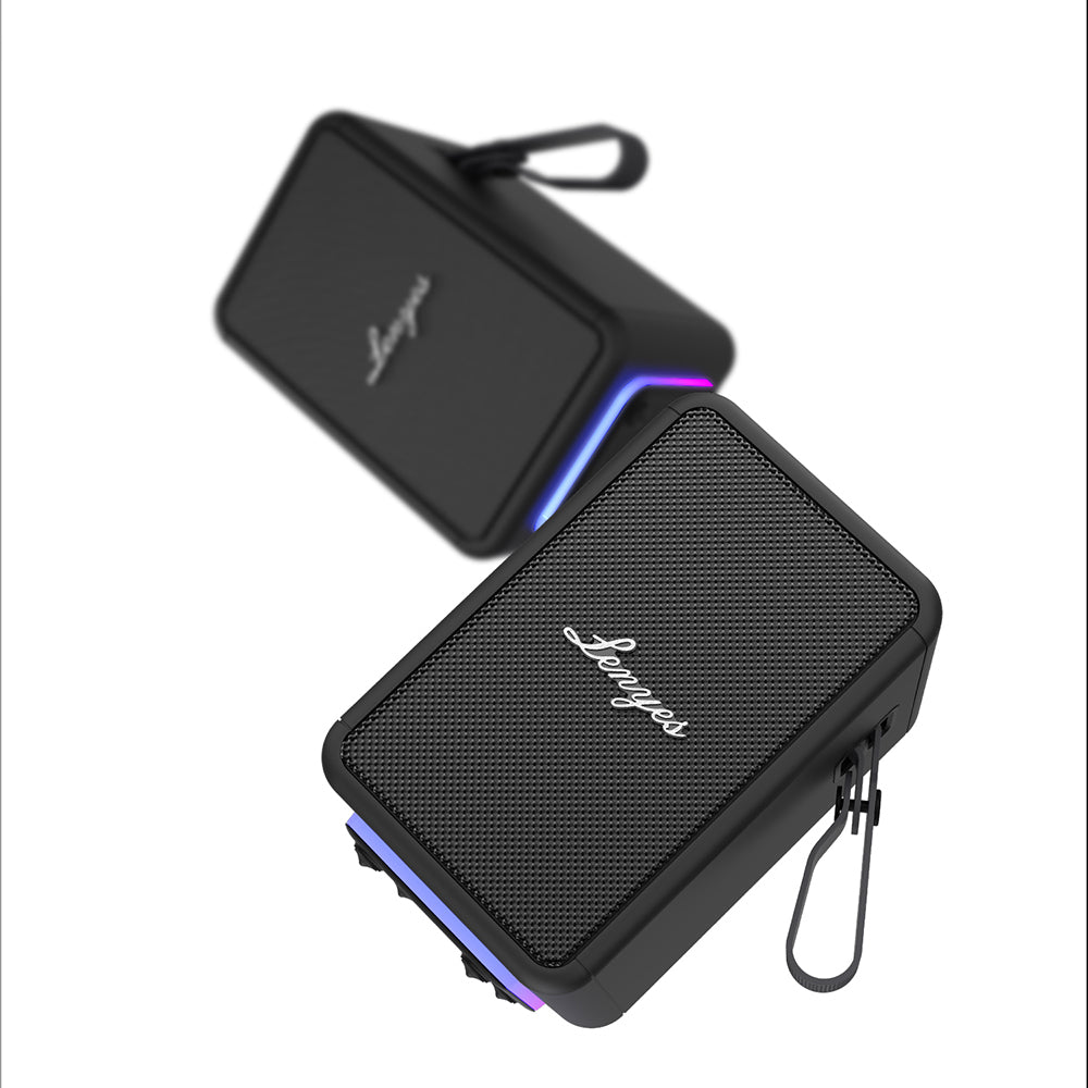 Lenyes S874 Su Geçirmez Özellikli RGB Işıklı Askılı Taşınabilir TWS Bluetooth Hoparlör v5.3 Bej