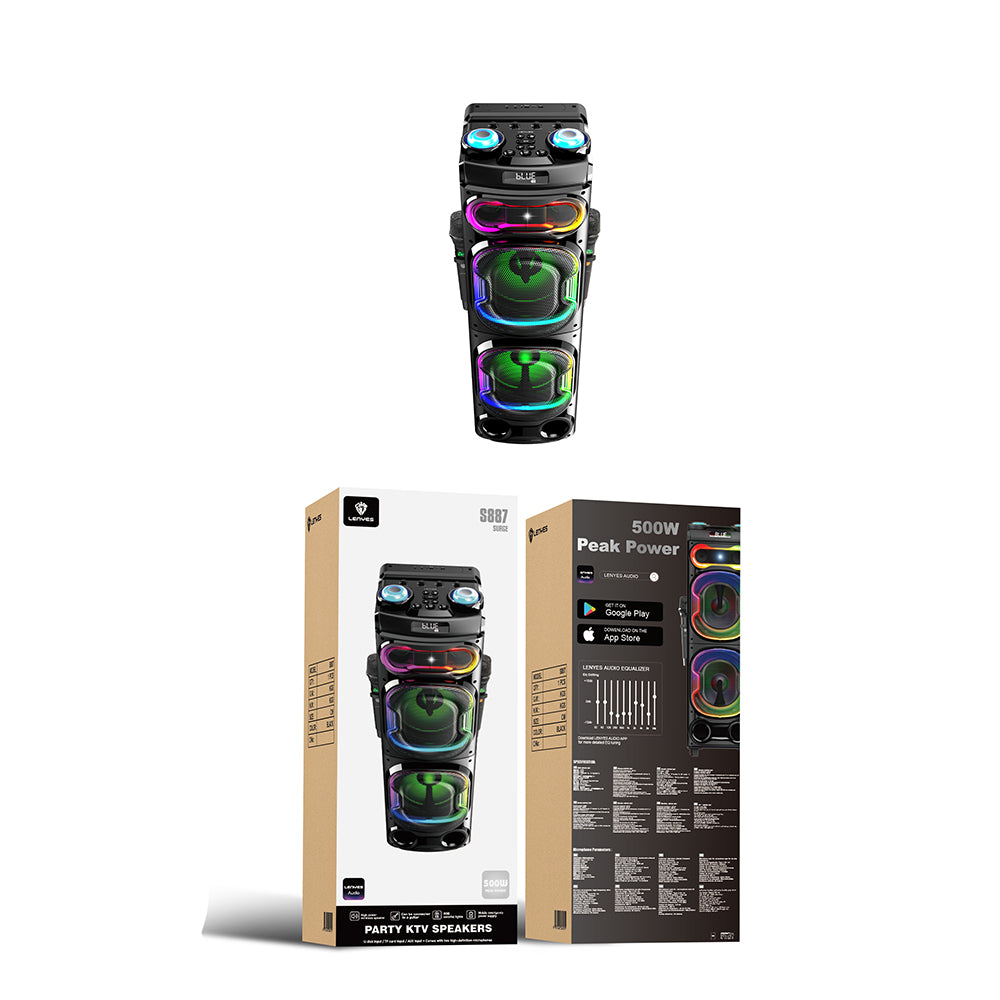 Lenyes S887 RGB Işıklı Çift Mikrofonlu Kablosuz TWS Bluetooth Speaker Hoparlör v5.3 Siyah