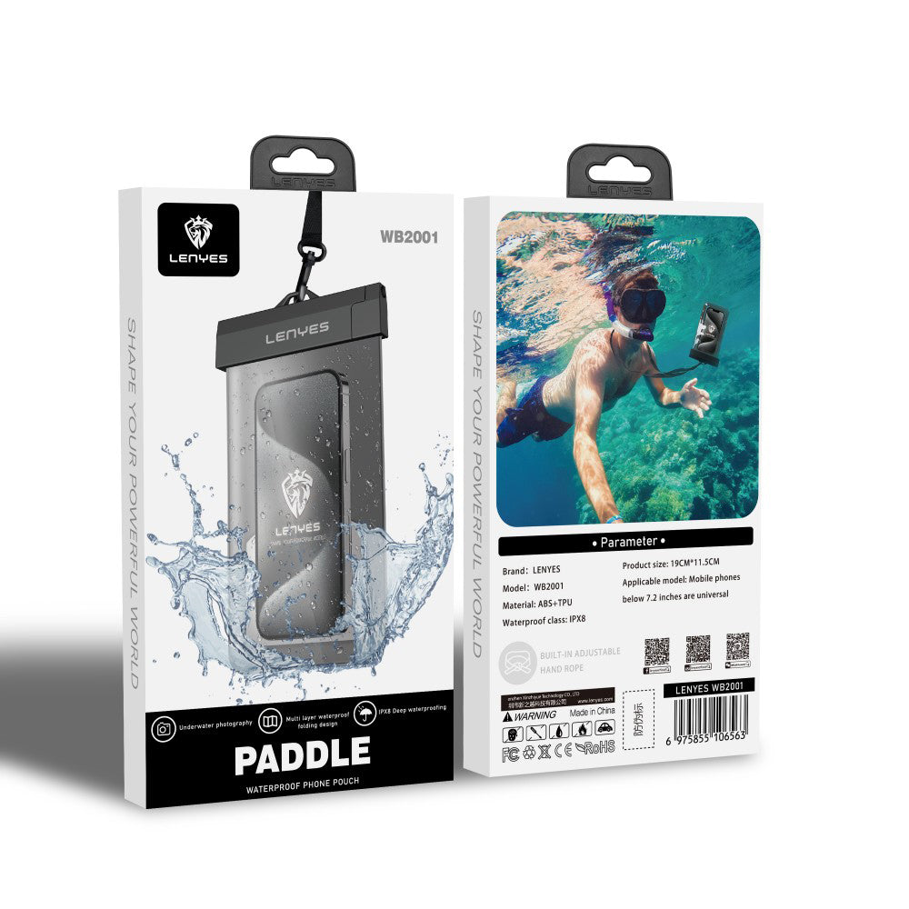 Lenyes WB2001 IPX8 Sertifikalı Universal Su Geçirmez 7.2 inç Kılıf Siyah