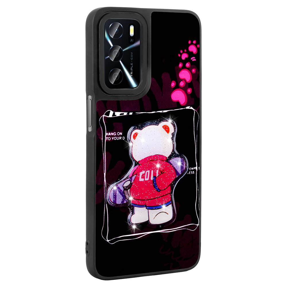 Oppo A16 Case Shining Embossed Zore Amas Silicone Cover with Iconic Figure Pembe