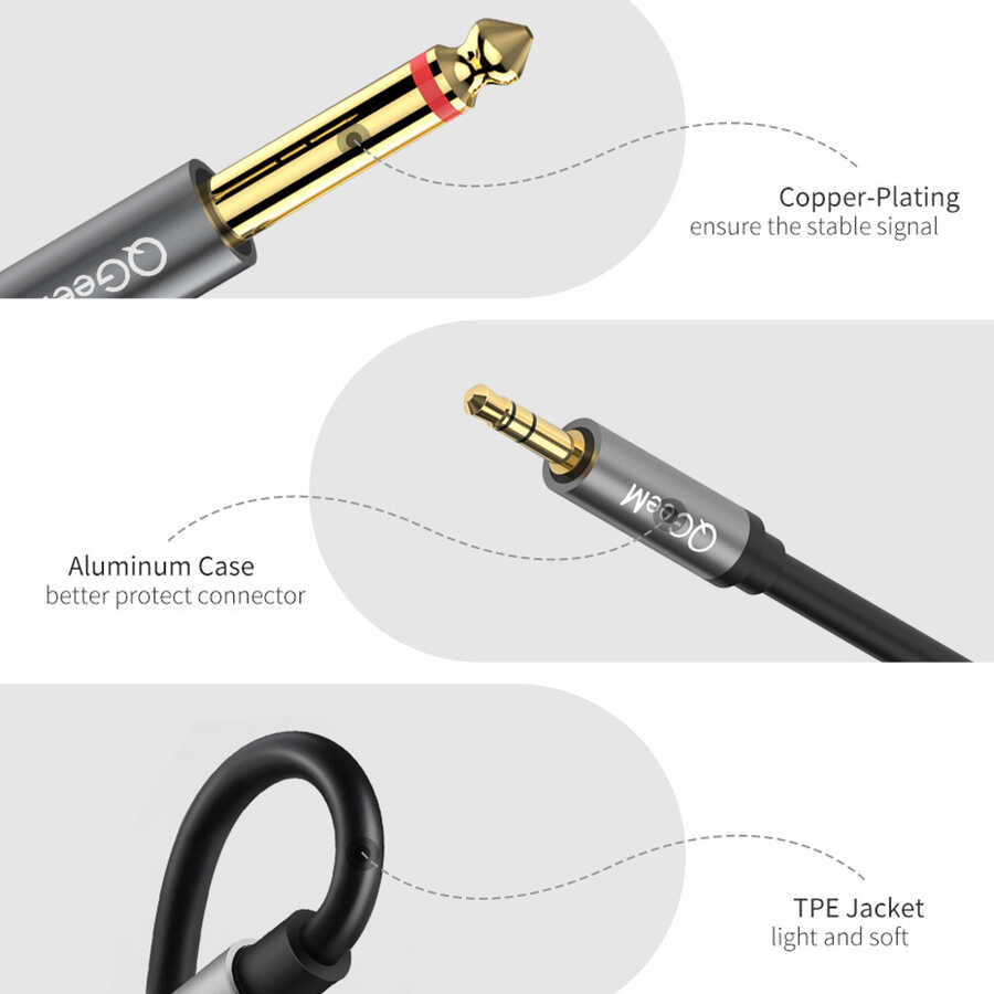 Qgeem QG-AU01 3.5mm To 6.35mm Aux Audio Kablo 1M Siyah