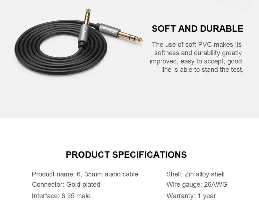 Qgeem QG-AU03 6.35mm Aux Audio Kablo 2M Siyah