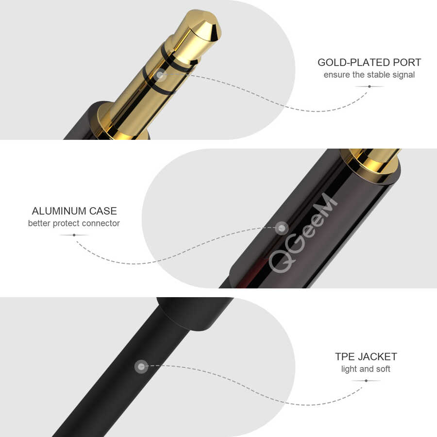 Qgeem QG-AU04 3.5mm Aux Audio Kablo 3M Siyah