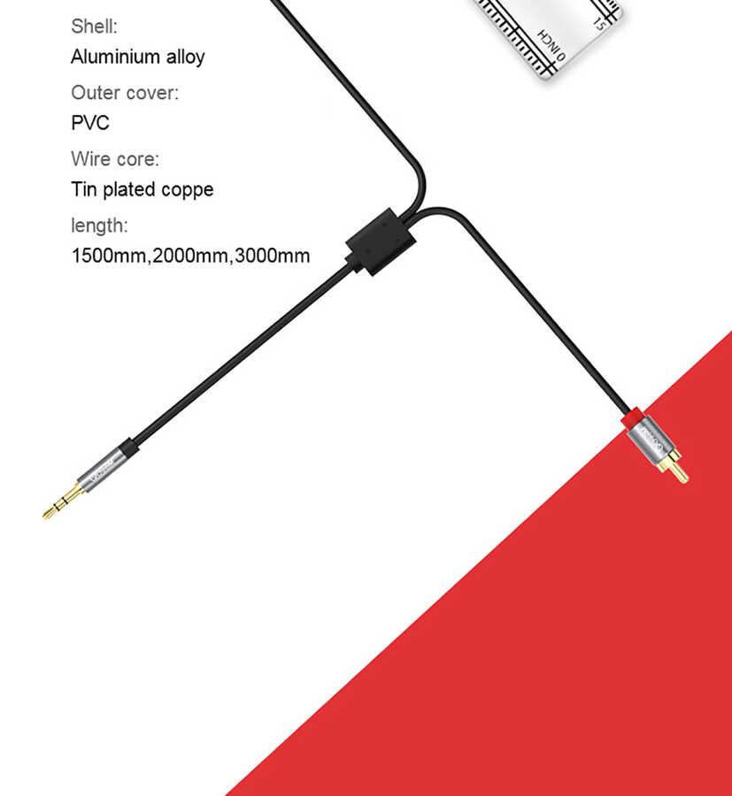 Qgeem QG-AU09 3.5mm To RCA Aux Audio Kablo 5M Siyah