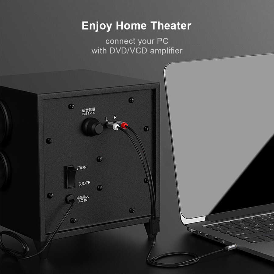 Qgeem QG-AU09 3.5mm To RCA Aux Audio Kablo 5M Siyah