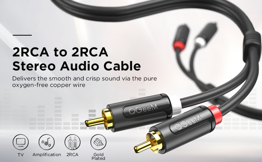 Qgeem QG-AU12 Dual RCA Aux Audio Kablo 1.83M Siyah