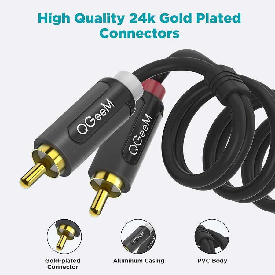 Qgeem QG-AU12 Dual RCA Aux Audio Kablo 3.05M Siyah