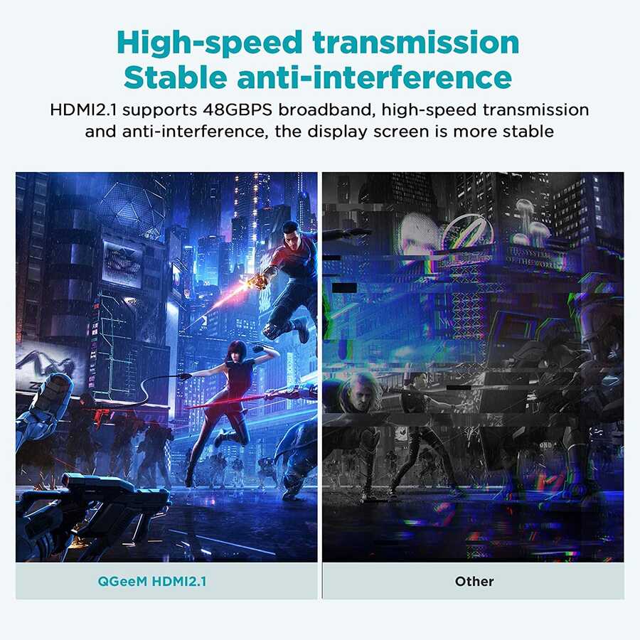 Qgeem QG-AV17 Görüntü ve Ses Aktarıcı HDMI Kablo 2.1 Versiyon 8K HD Kalite 48Gbps 1.83 metre Siyah