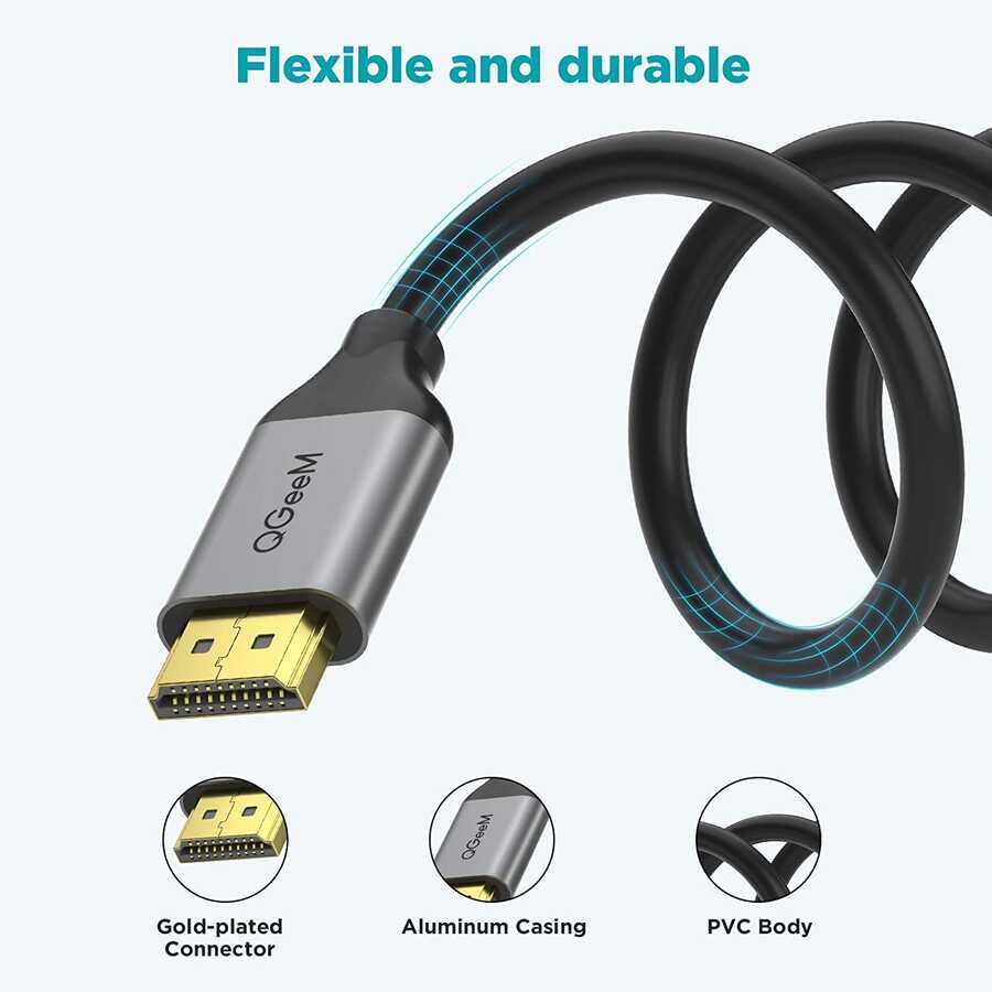 Qgeem QG-AV17 Görüntü ve Ses Aktarıcı HDMI Kablo 2.1 Versiyon 8K HD Kalite 48Gbps 3.05 metre Siyah