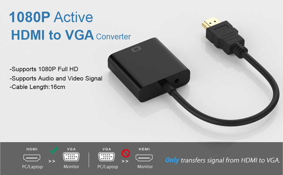 Qgeem QG-HD07 HDMI To VGA Dönüştürücü Siyah