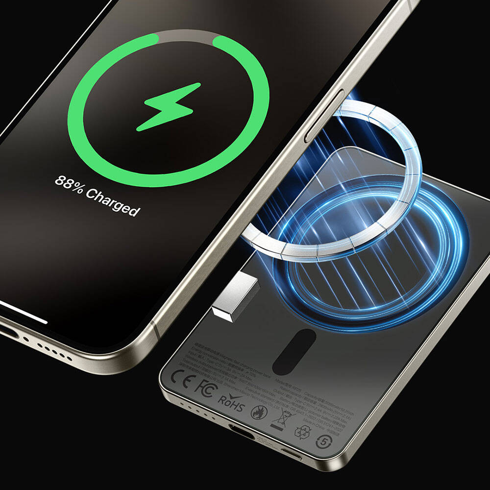 Recci RP25 PD 20W Ultra İnce Hızlı Şarj Özellikli Wireless Powerbank 15W 5000mAh Gold