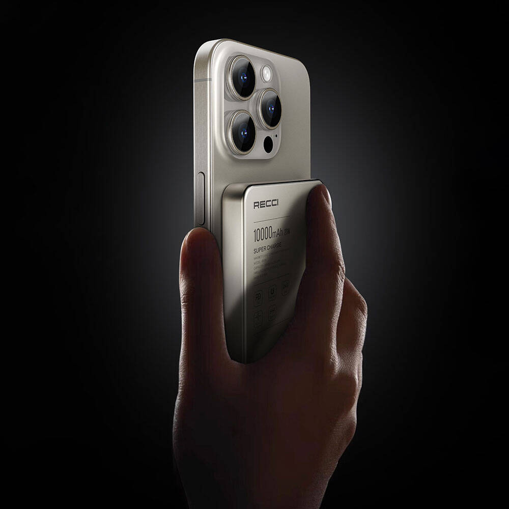 Recci RP26 PD 20W Ultra İnce Hızlı Şarj Özellikli Wireless Powerbank 15W 10000mAh Gold