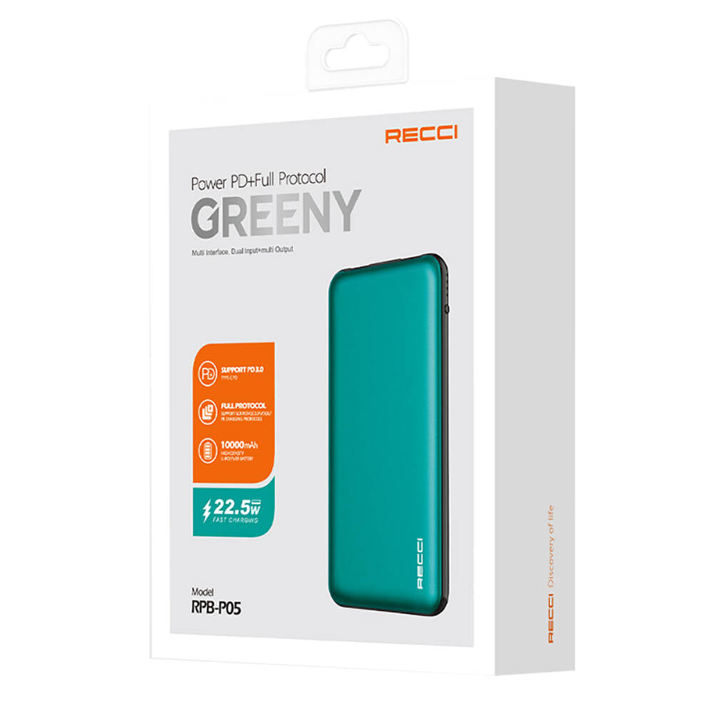 Recci RPB-P05 Greeny Serisi LED Işık Göstergeli Hızlı Şarj Özellikli Taşınabilir Powerbank 22.5W 10000mAh Kırmızı