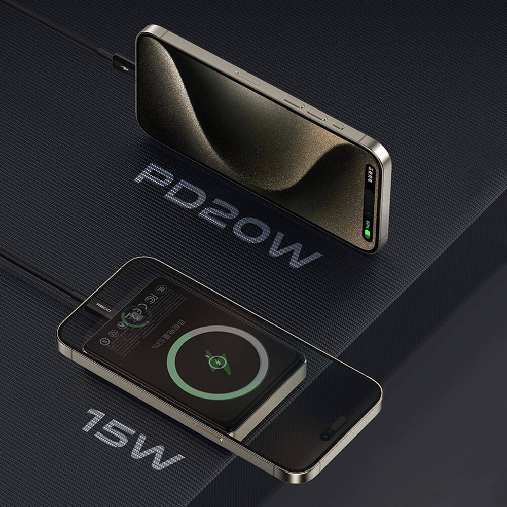 Recci RPB-W26 Armor Serisi Ultra İnce PD 20W Hızlı Şarj Özellikli Wireless Powerbank 15W 10000mAh Gri