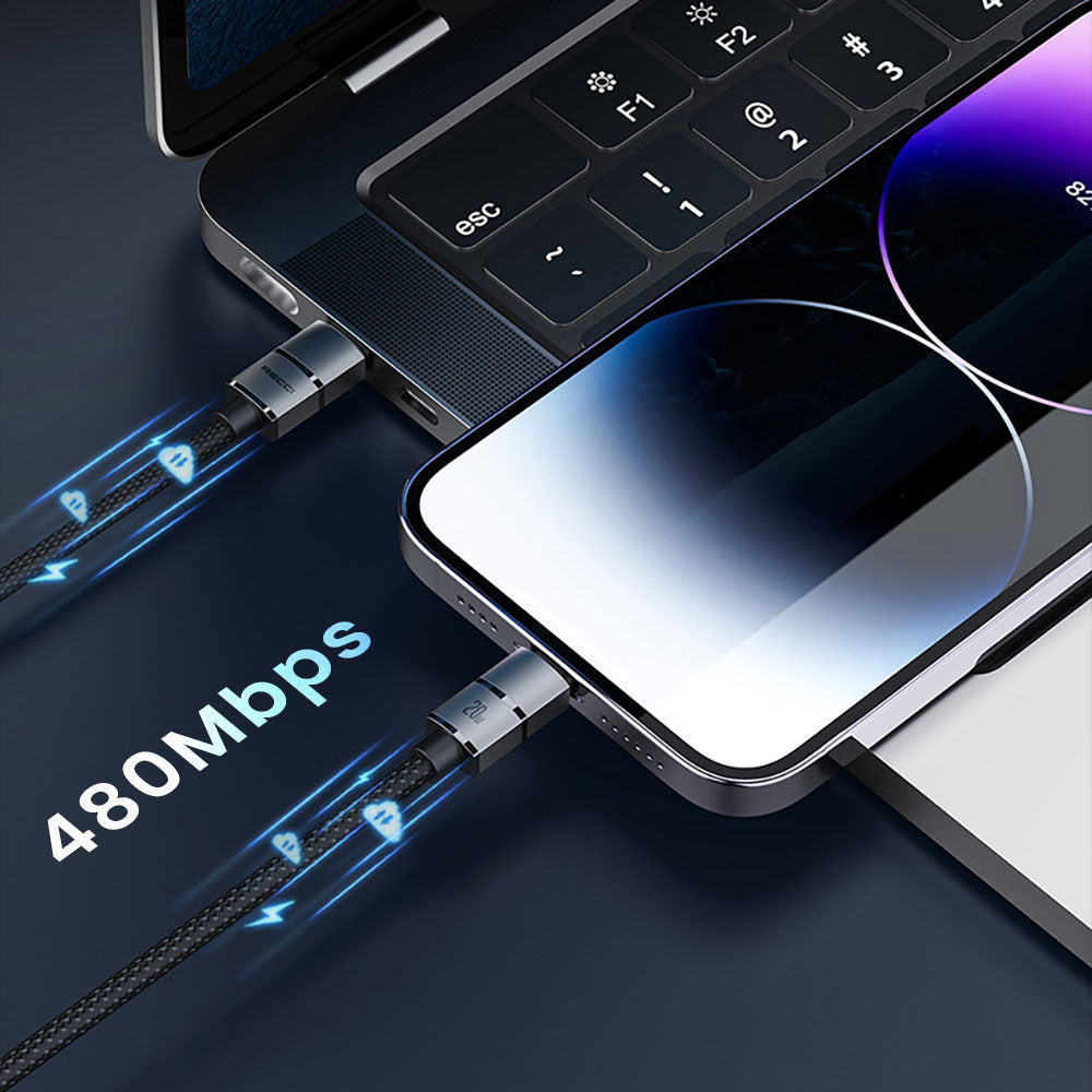 Recci RS12CL Warrior  Serisi 20W Hızlı Şarj Özellikli Type-C To Lightning PD Kablo 2M Gri