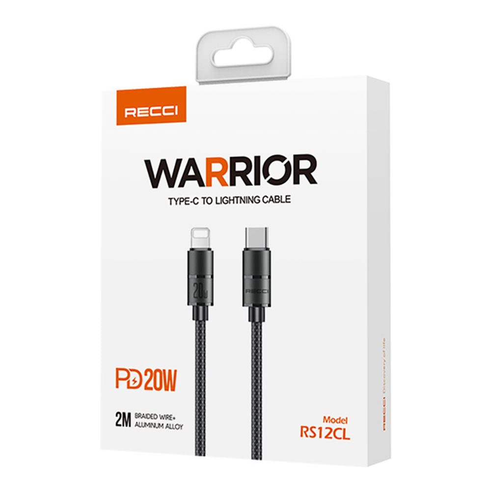 Recci RS12CL Warrior  Serisi 20W Hızlı Şarj Özellikli Type-C To Lightning PD Kablo 2M Gri