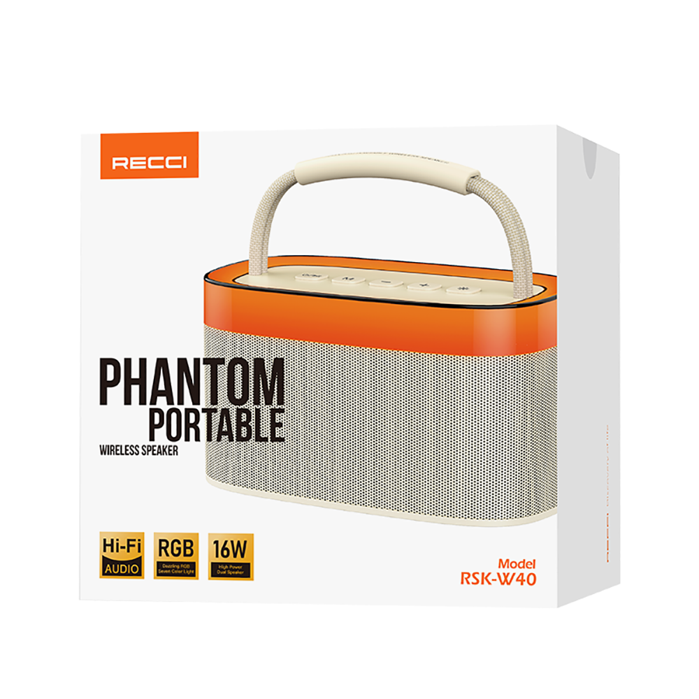 Recci RSK-W40 Phantom Serisi Taşınabilir Kablosuz Bluetooth Hoparlör Beyaz