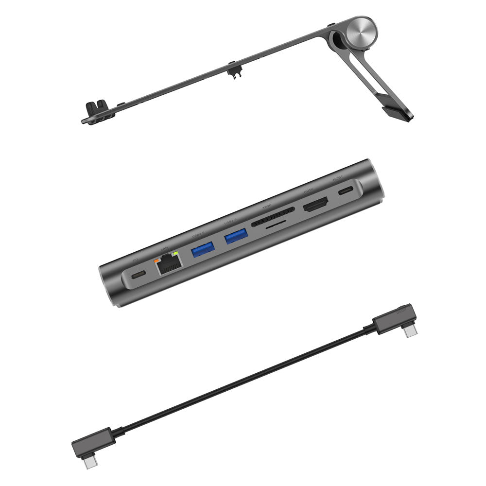Wiwu A821CH 8in1 Hub Bağlantı İstasyonlu Notebook Laptop Standı PD3.0/USB3.0/RJ45 (1000Mbps)/SD/TF/HDMI (4K@30Hz) Gri