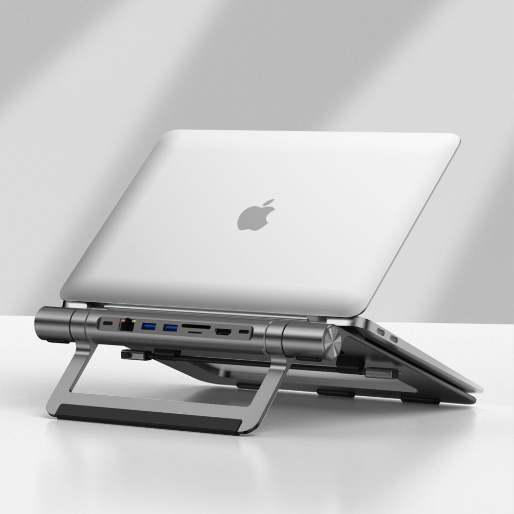 Wiwu A821CH 8in1 Hub Bağlantı İstasyonlu Notebook Laptop Standı PD3.0/USB3.0/RJ45 (1000Mbps)/SD/TF/HDMI (4K@30Hz) Gri