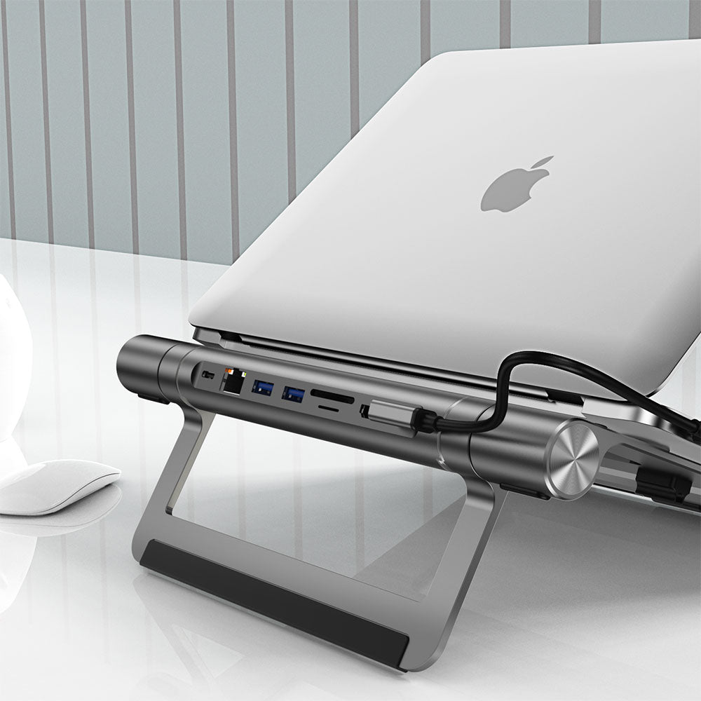 Wiwu A821CH 8in1 Hub Bağlantı İstasyonlu Notebook Laptop Standı PD3.0/USB3.0/RJ45 (1000Mbps)/SD/TF/HDMI (4K@30Hz) Gri
