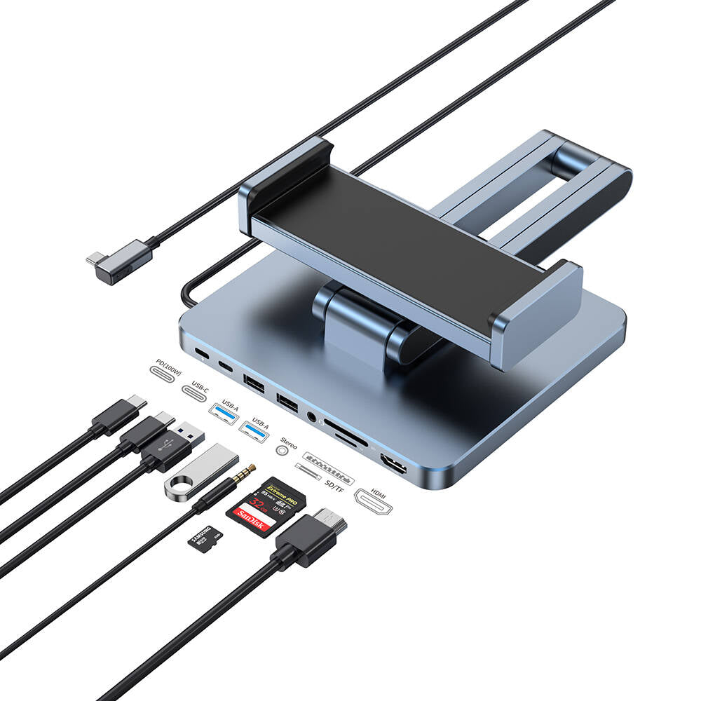 Wiwu AH801 8in1 HDMI (4K@60Hz) Girişli Type-C Hub Bağlantı İstasyonlu Ayarlanabilir Tablet Standı Gri