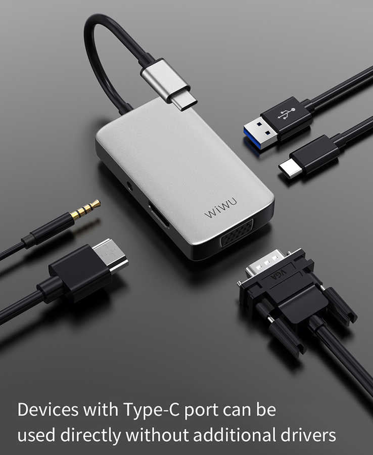 Wiwu Alpha 513HVP Type-C VGA Adaptörü Gümüş