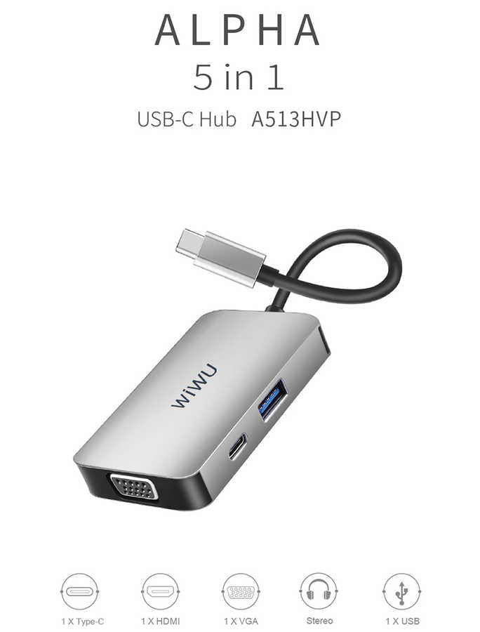 Wiwu Alpha 513HVP Type-C VGA Adaptörü Gümüş
