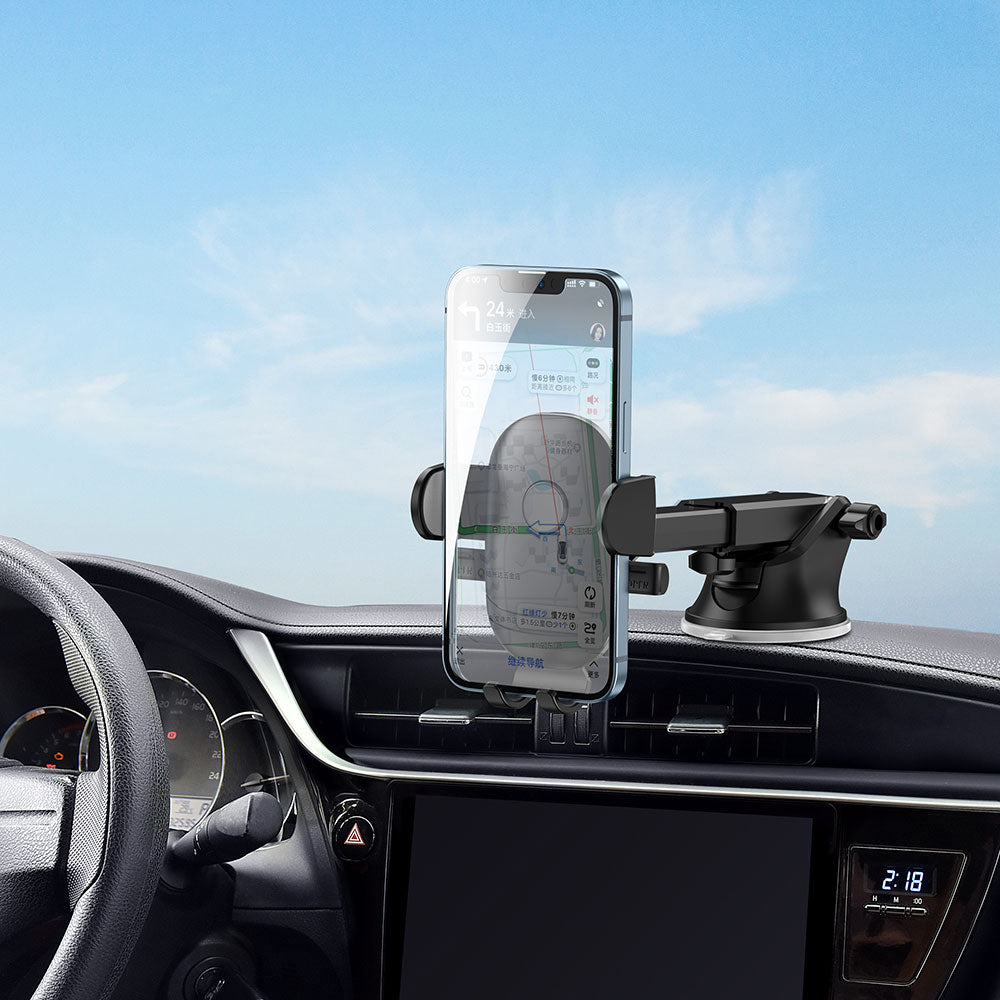 Wiwu CH013 Otomatik Mekanizmalı Vantuzlu Tasarım Araç Telefon Tutucu Siyah