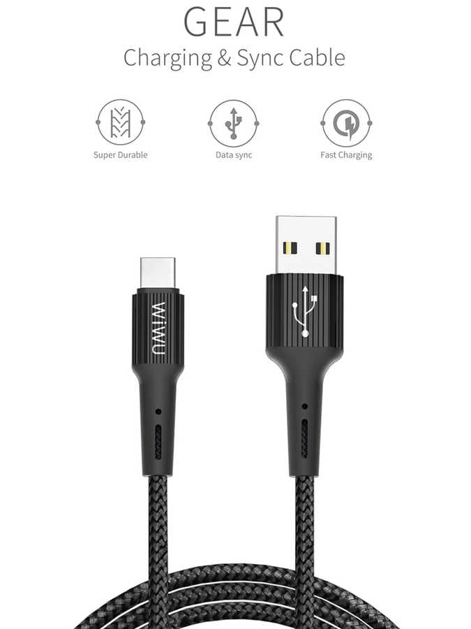 Wiwu G20 Gear Charging Type-C Kablo Siyah