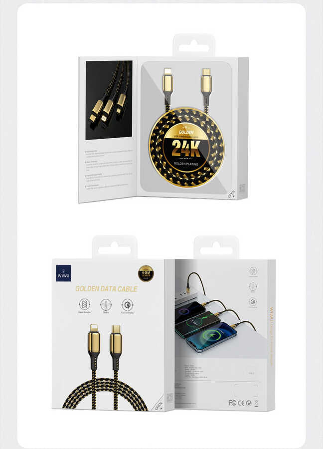 Wiwu Golden Series GD-103 Lightning To PD Data Kablo 2M Gold