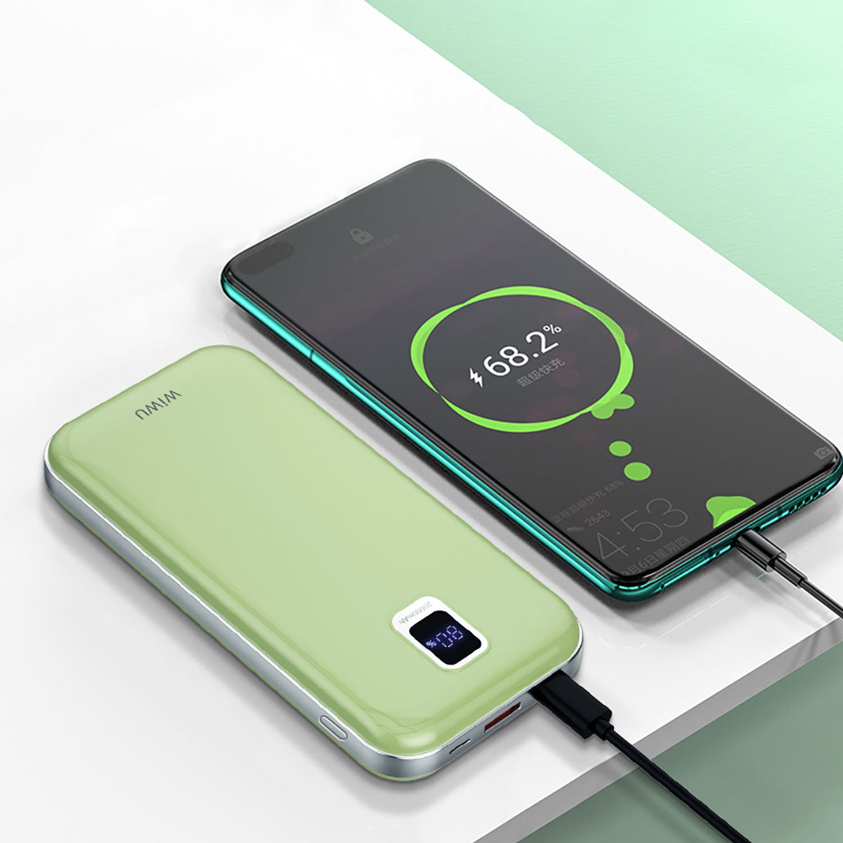 Wiwu JC-16 LED Ekranlı Li-Polimer Aşırı Akım Korumalı Taşınabilir Powerbank PD 20W 10000mAh Yeşil