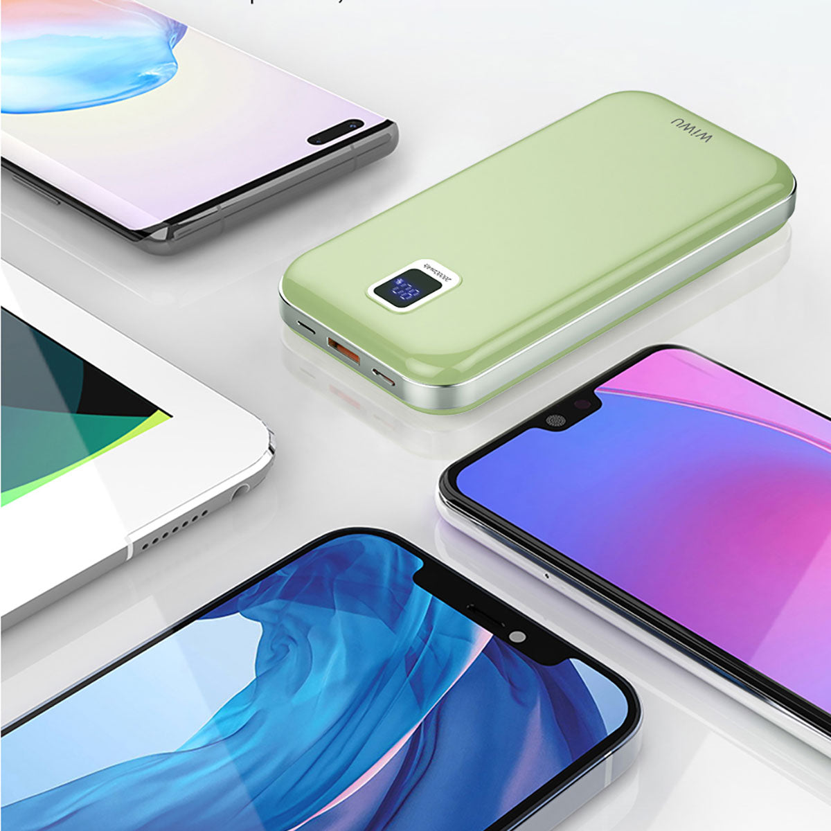 Wiwu JC-16 LED Ekranlı Li-Polimer Aşırı Akım Korumalı Taşınabilir Powerbank PD 20W 10000mAh Yeşil