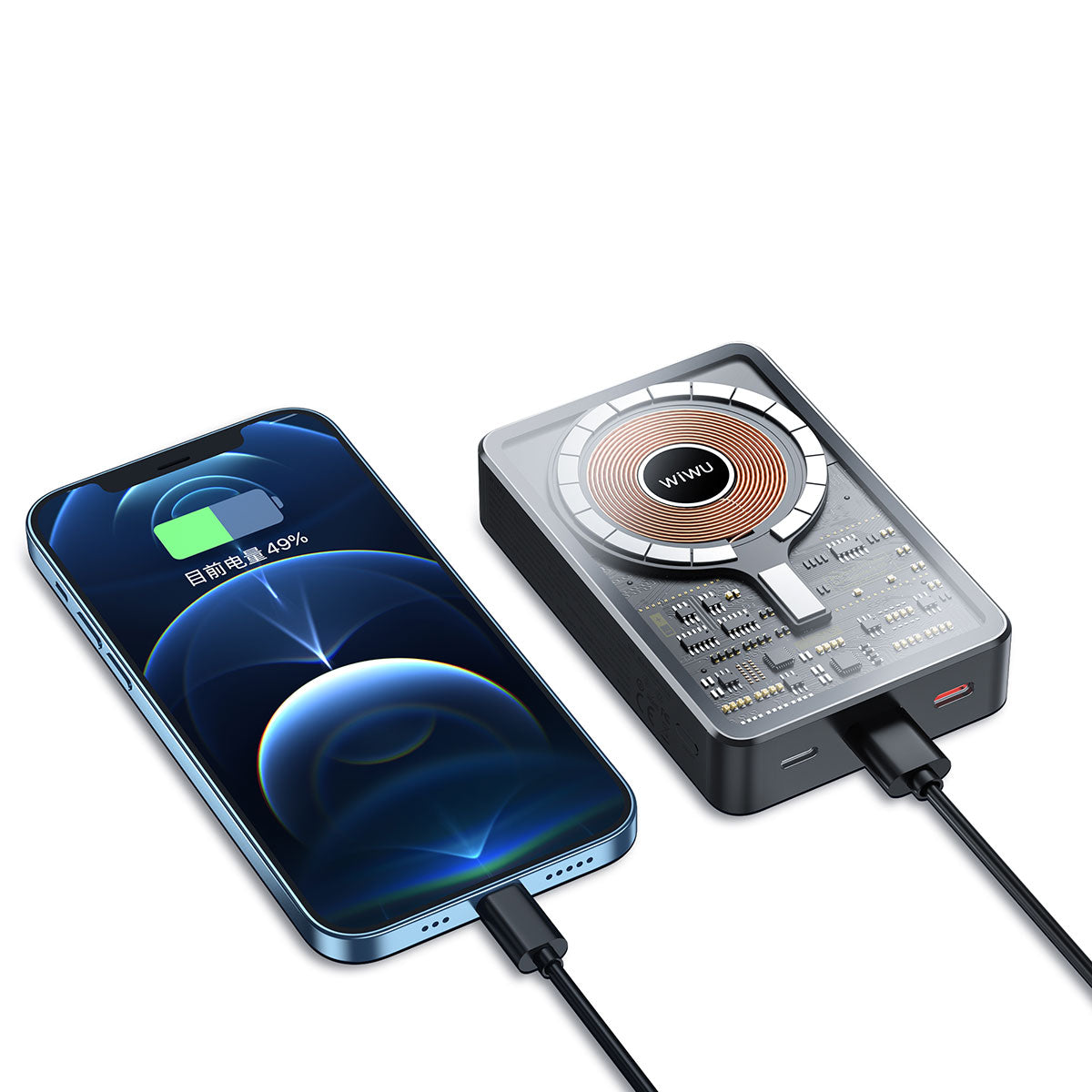 Wiwu JC-21 Hızlı Şarj Özellikli Şarj Göstergeli Standlı Magsafe Wireless Powerbank 22.5W 10000mAh Siyah