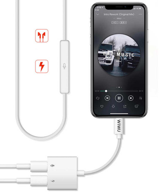 Wiwu LT01 Plus Lightning Ses Adaptörü Beyaz