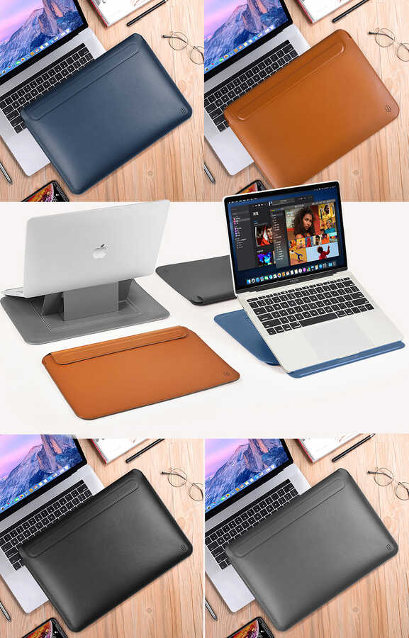 Apple Macbook 13.3' Air Wiwu Macbook Skin Pro Portable Stand Kılıf Mavi