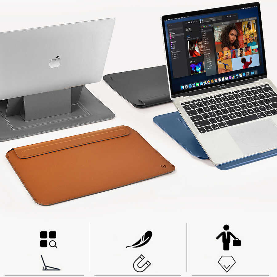Apple Macbook 13.3' New Pro Wiwu Macbook Skin Pro Portable Stand Kılıf Mavi