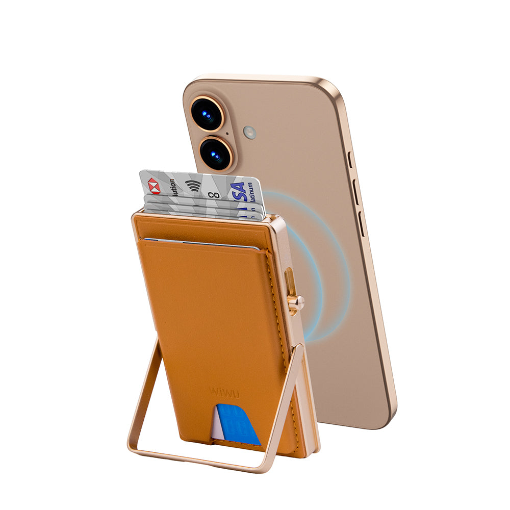 Wiwu MW-006 Tasarımlı 6 Hazneli PU Magnetik Standlı Kartlık Kahverengi